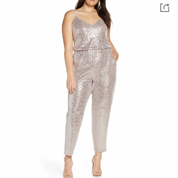 Eliza J Pants - ELIZA J Sleeveless Metallic Jumpsuit